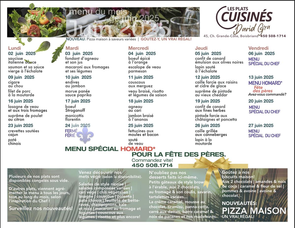 menu du mois de juin 2025